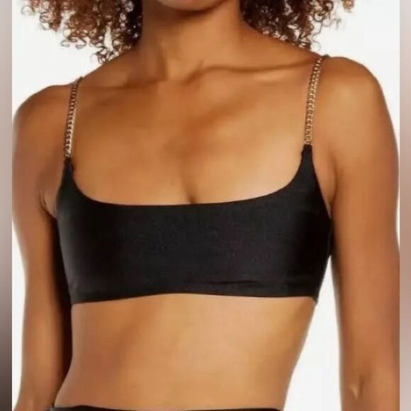 WEWOREWHAT Black Gold Chain Strap Top Bra Cami Scoopneck Adjustable Sz S or 4 - Picture 1 of 14